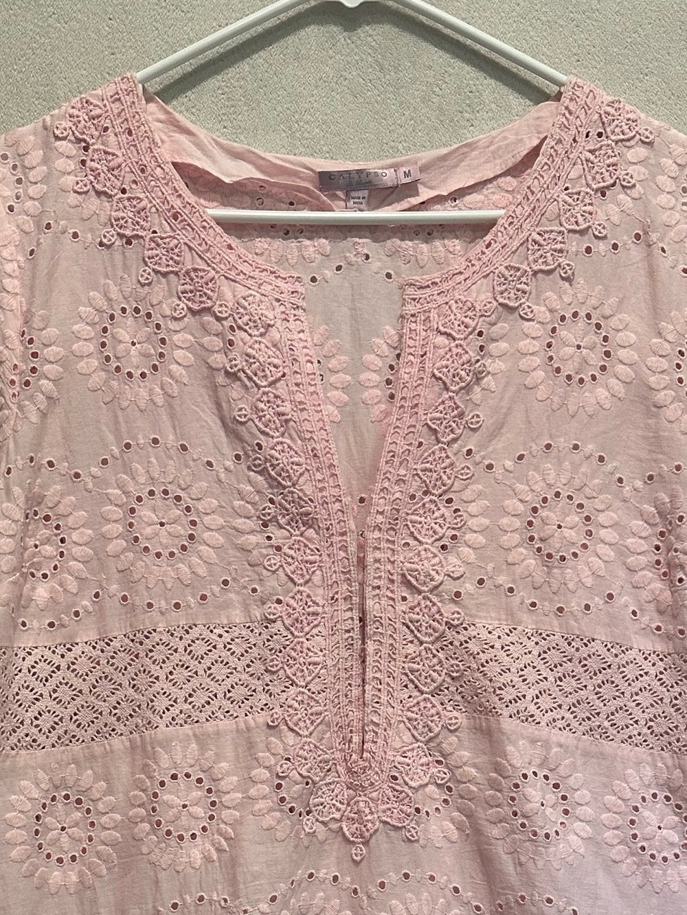 Calypso St. Barth Rondinara Pink Eyelet Crochet Tunic Dress - Women Sz M Resort - Picture 3 of 16